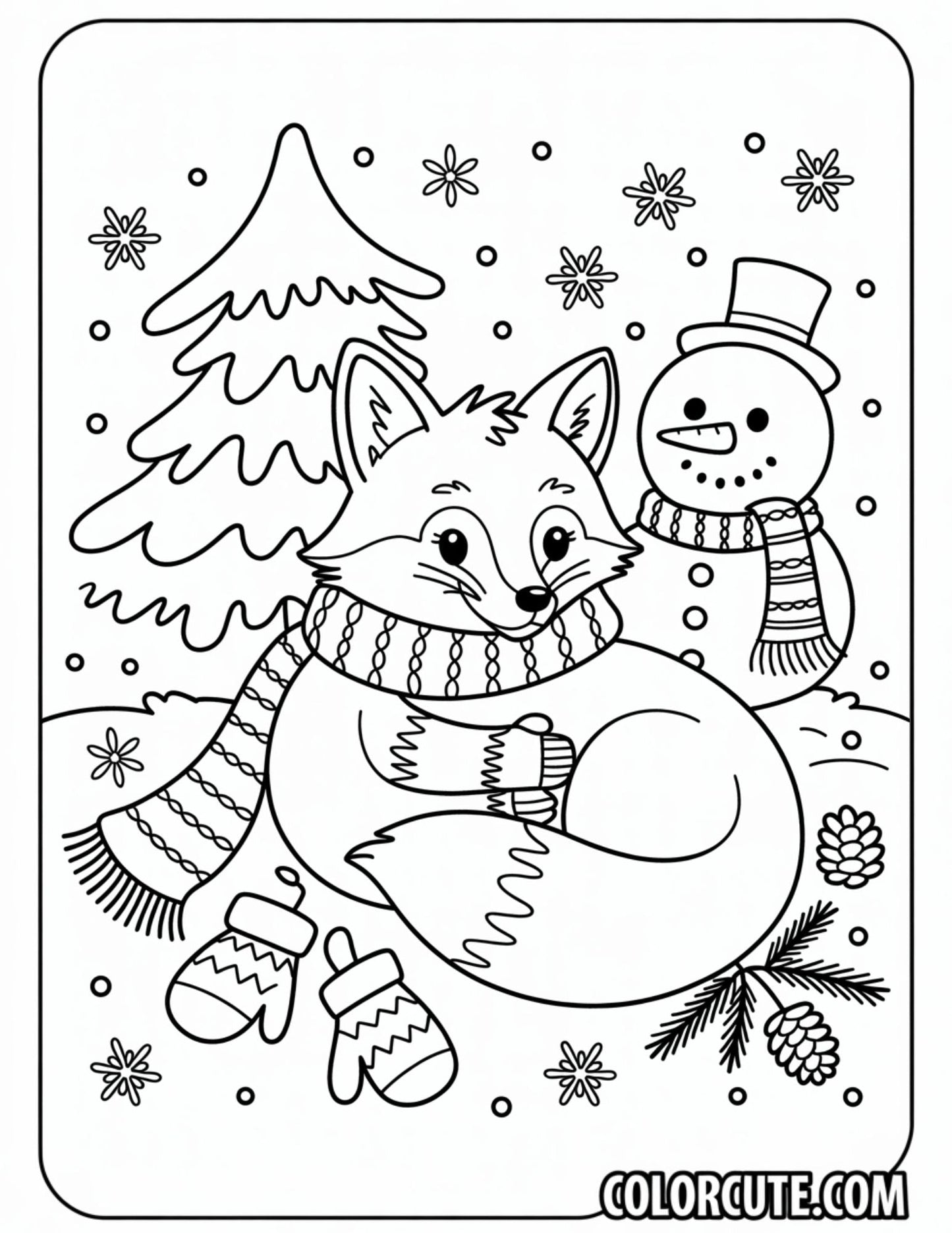 Christmas Fox with Gifts Coloring Pages | Free PDF Printables