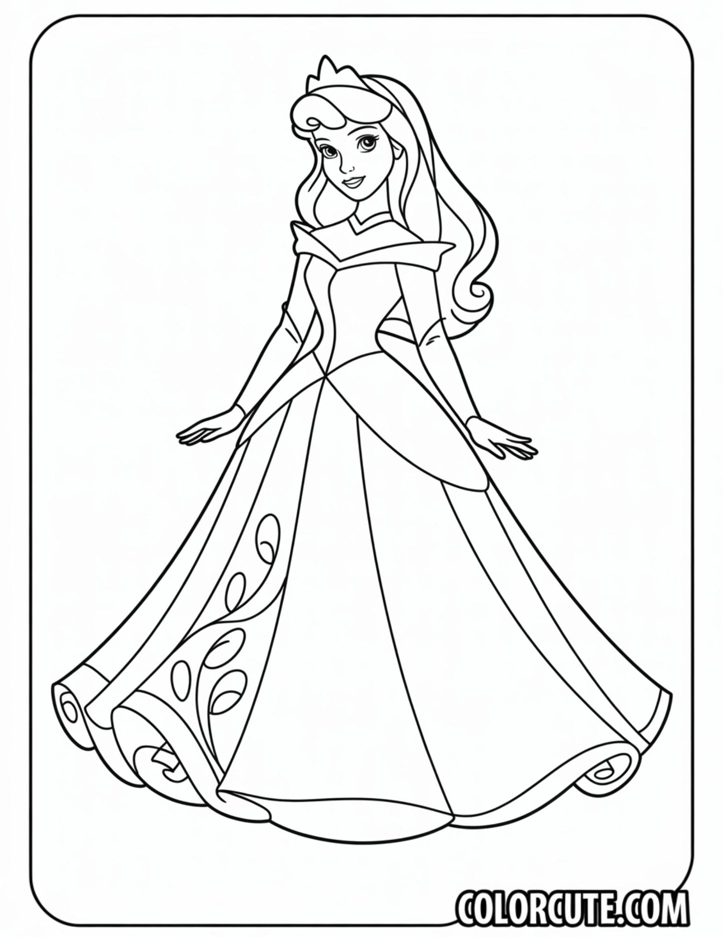 Elegant Ball Gown Aurora Coloring Page | Free PDF Printables