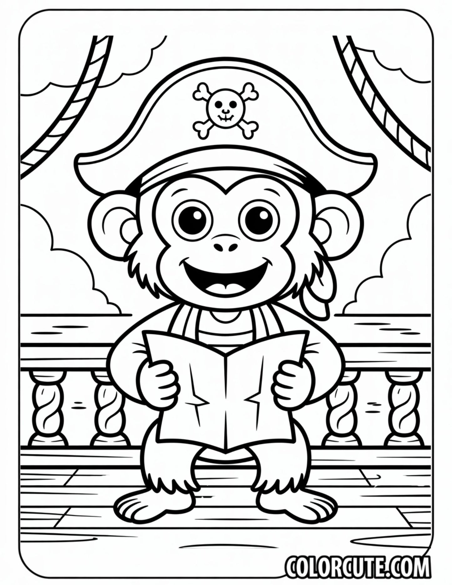 Pirate Monkey Coloring Page Free PDF Printables