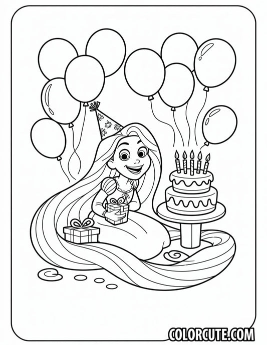 Happy Birthday Rapunzel Coloring Page | Free PDF Printables