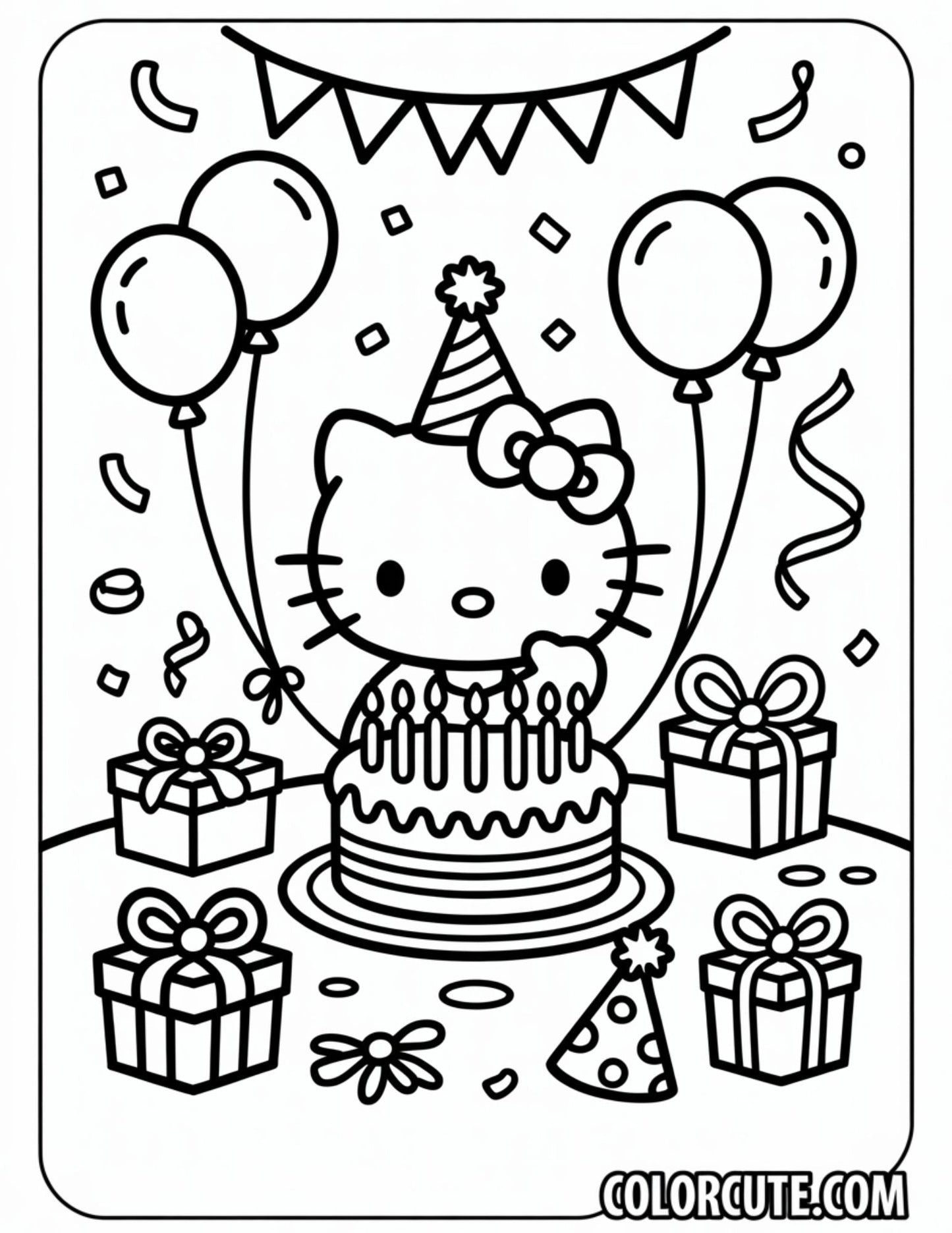 Hello Kitty Birthday Coloring Page | Free PDF Printables