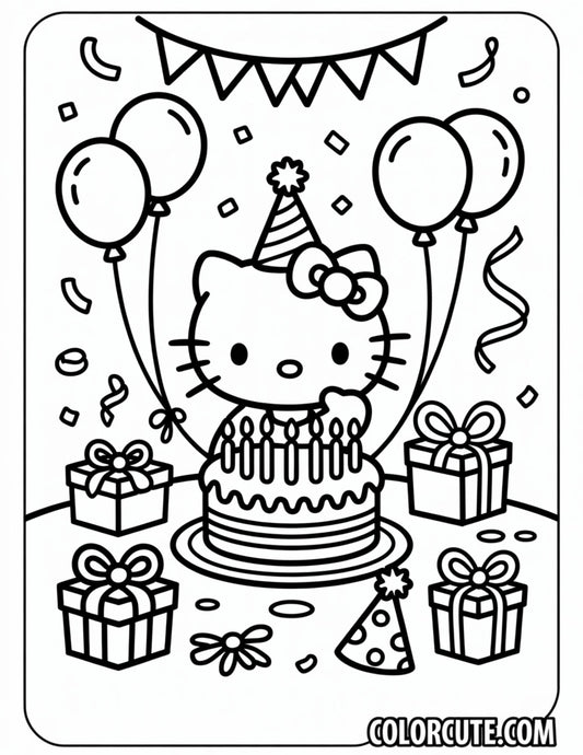 Hello Kitty Birthday Coloring Page | Free PDF Printables