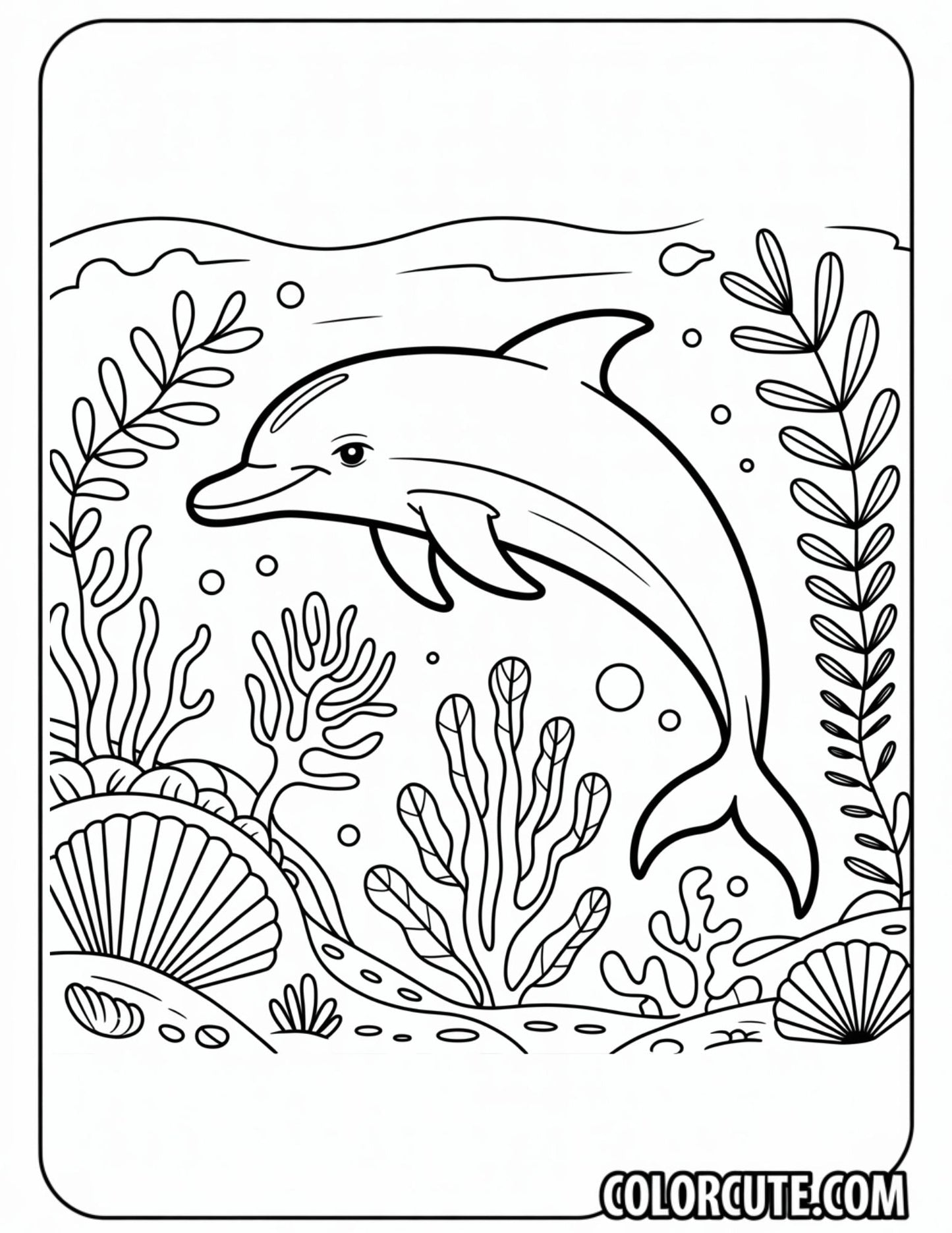 Underwater Dolphin Scene Coloring Page | Free PDF Printables