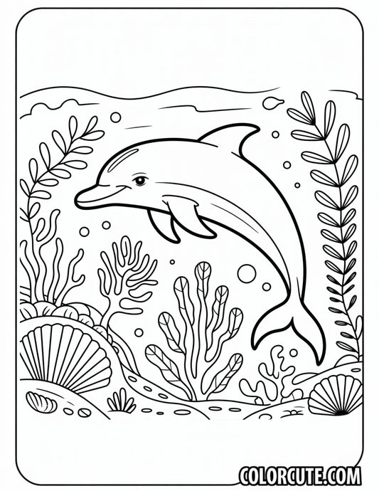 Underwater Dolphin Scene Coloring Page | Free PDF Printables