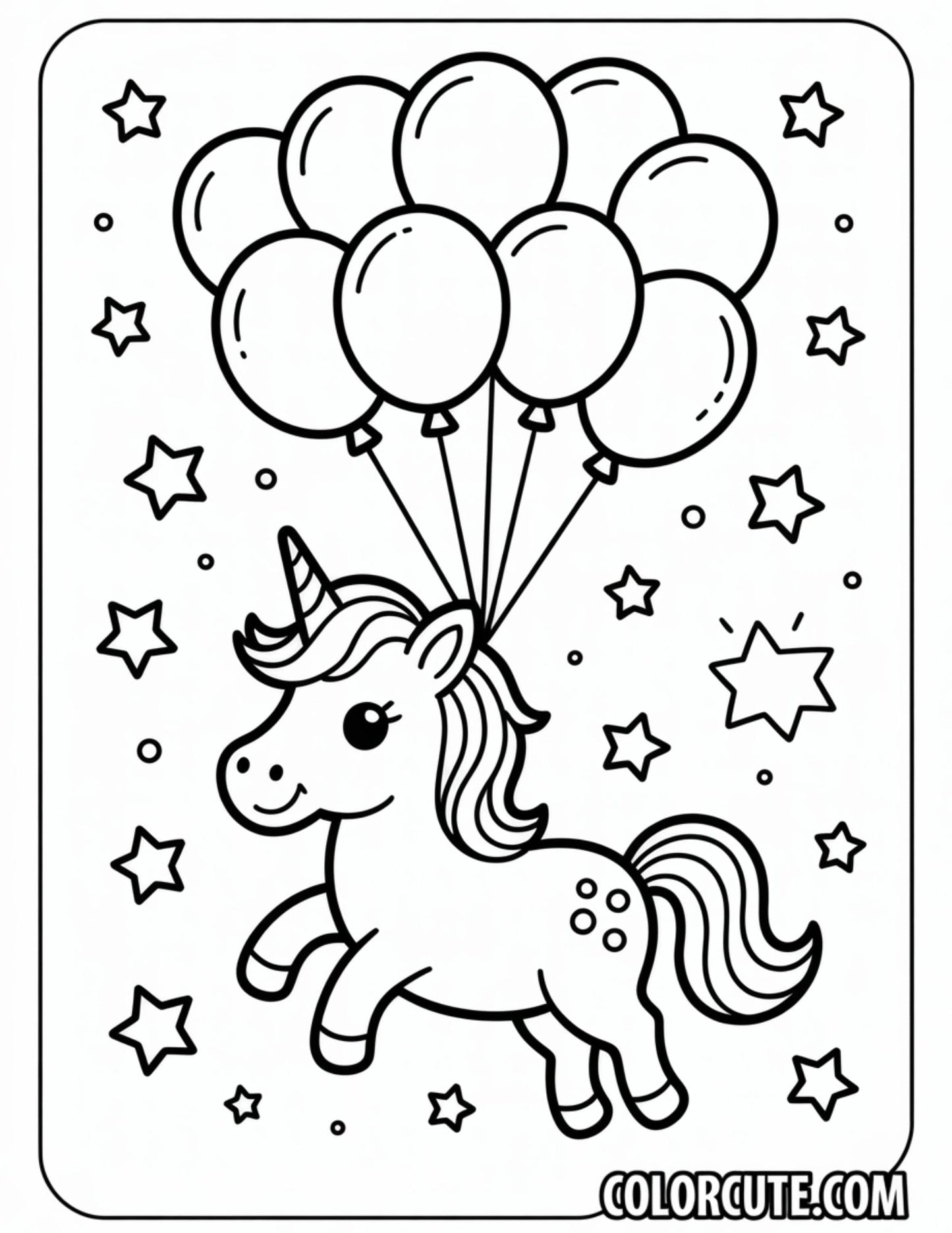 Unicorn with Balloons Coloring Pages | Free PDF Printables