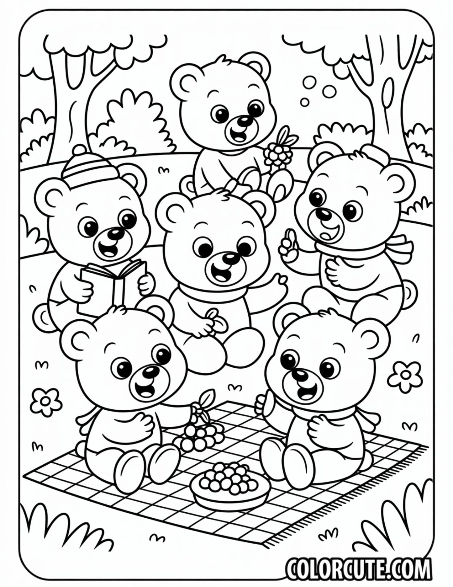 Bear Cozy Friends Coloring Pages | Free PDF Printables