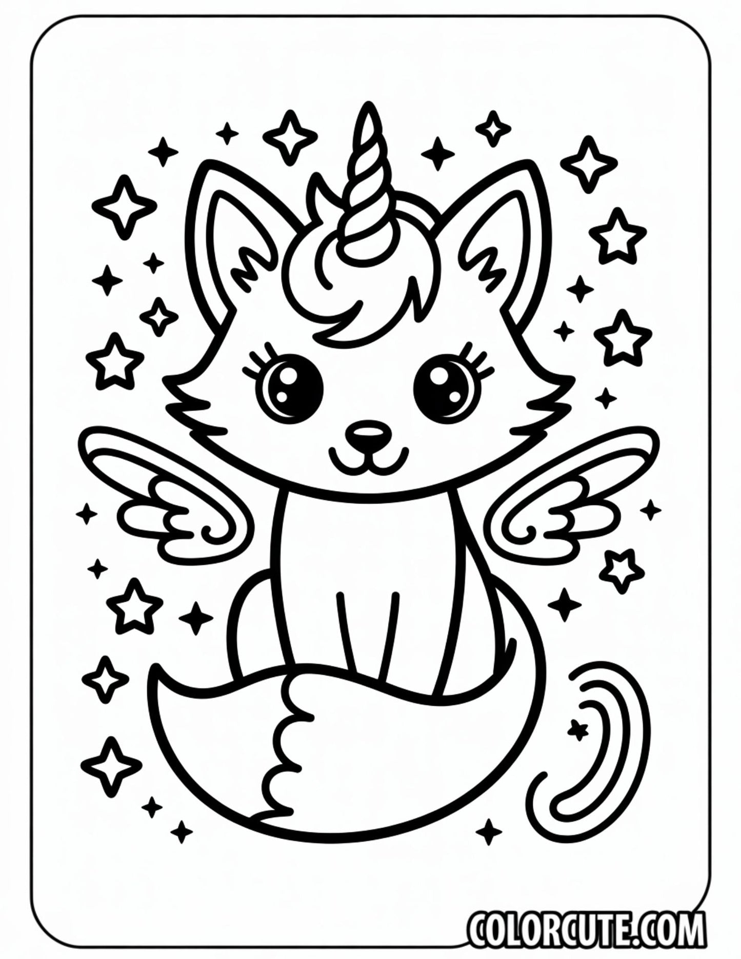 Magical Fox with Stars Coloring Pages | Free PDF Printables