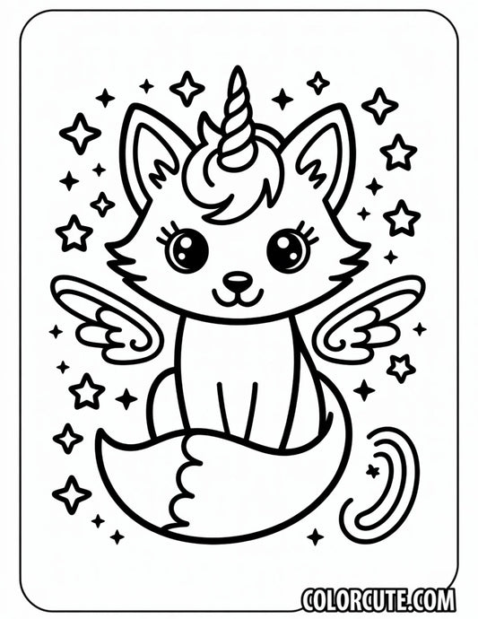 Magical Fox with Stars Coloring Pages | Free PDF Printables