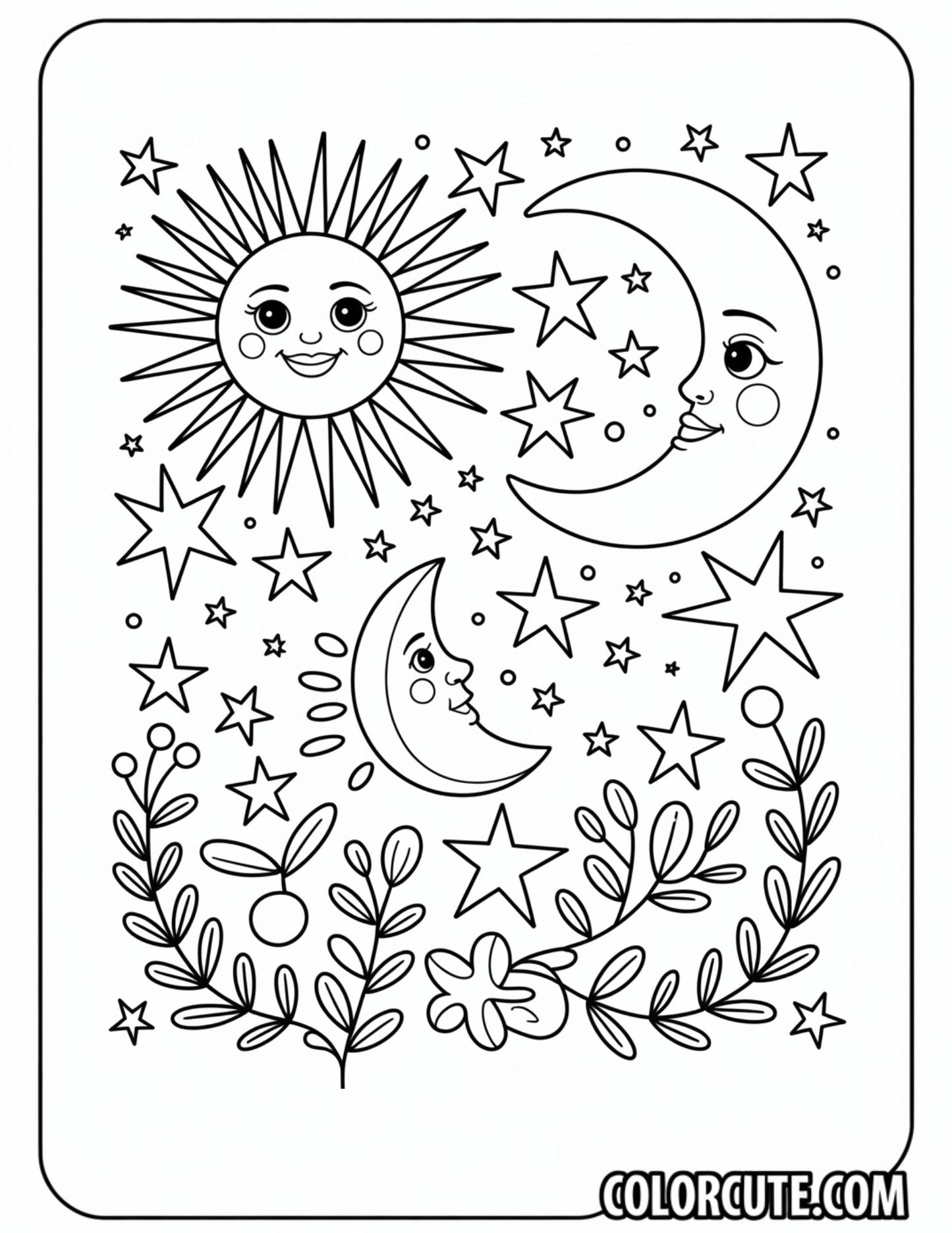 Sun Moon Stars Coloring Page | Free PDF Printables