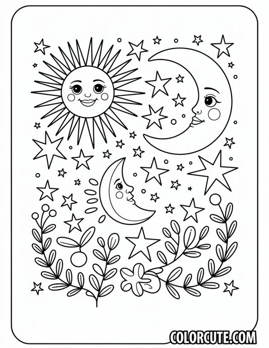 Sun Moon Stars Coloring Page | Free PDF Printables