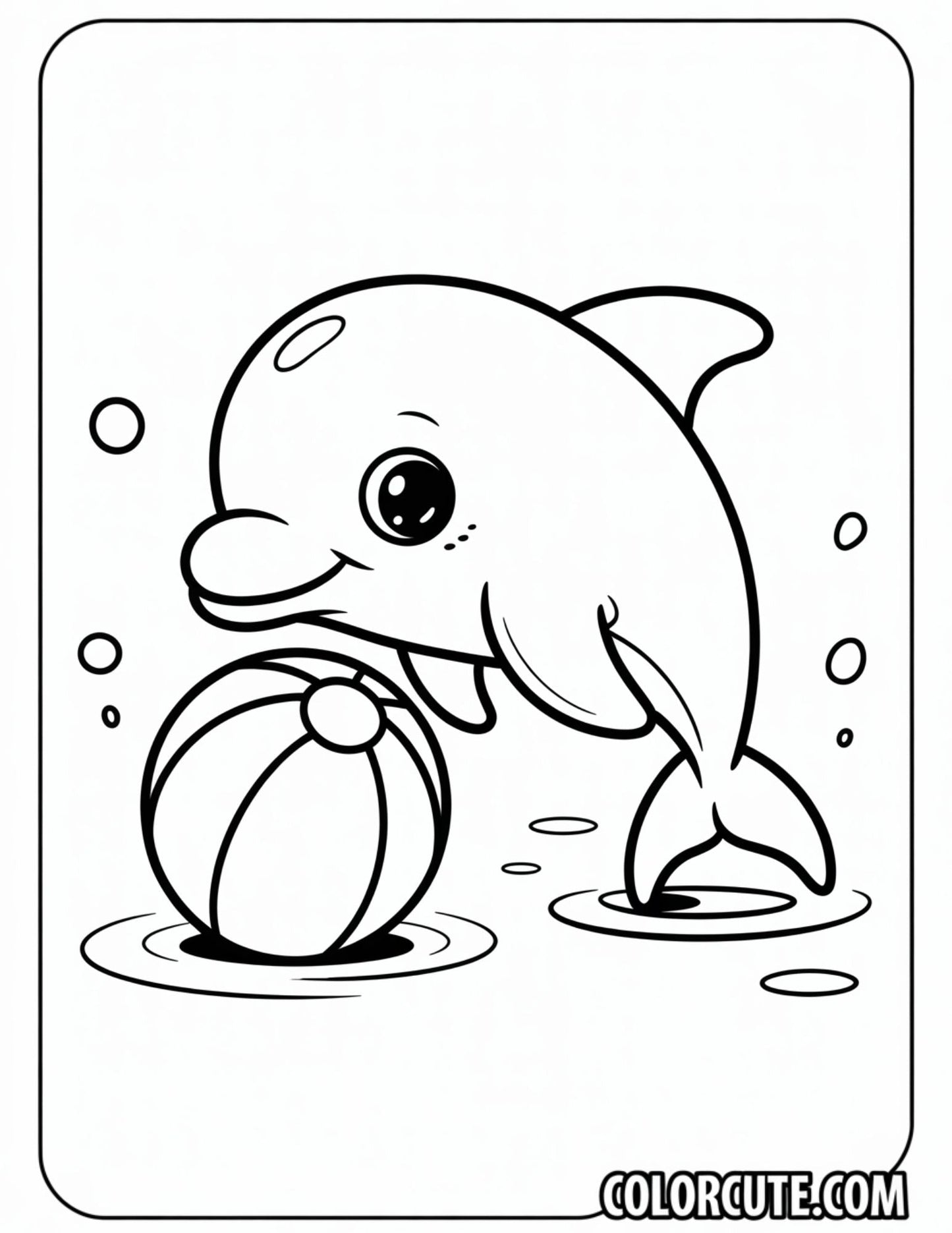 Baby Dolphin Playing with Ball Coloring Page | Free PDF Printables