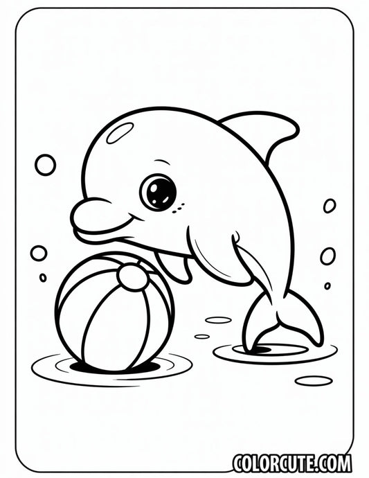Baby Dolphin Playing with Ball Coloring Page | Free PDF Printables