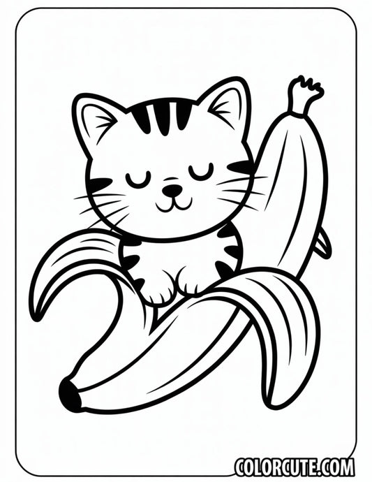 Cat Banana Coloring Pages | Free PDF Printables
