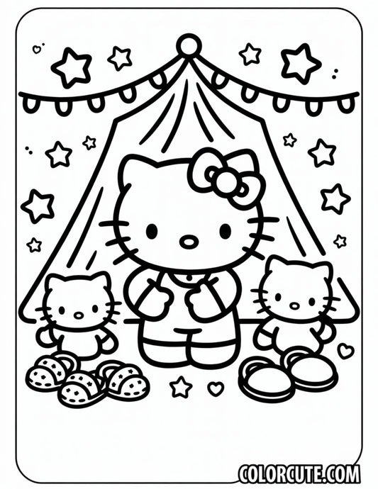 Hello Kitty Pajama Party Coloring Page | Free PDF Printables