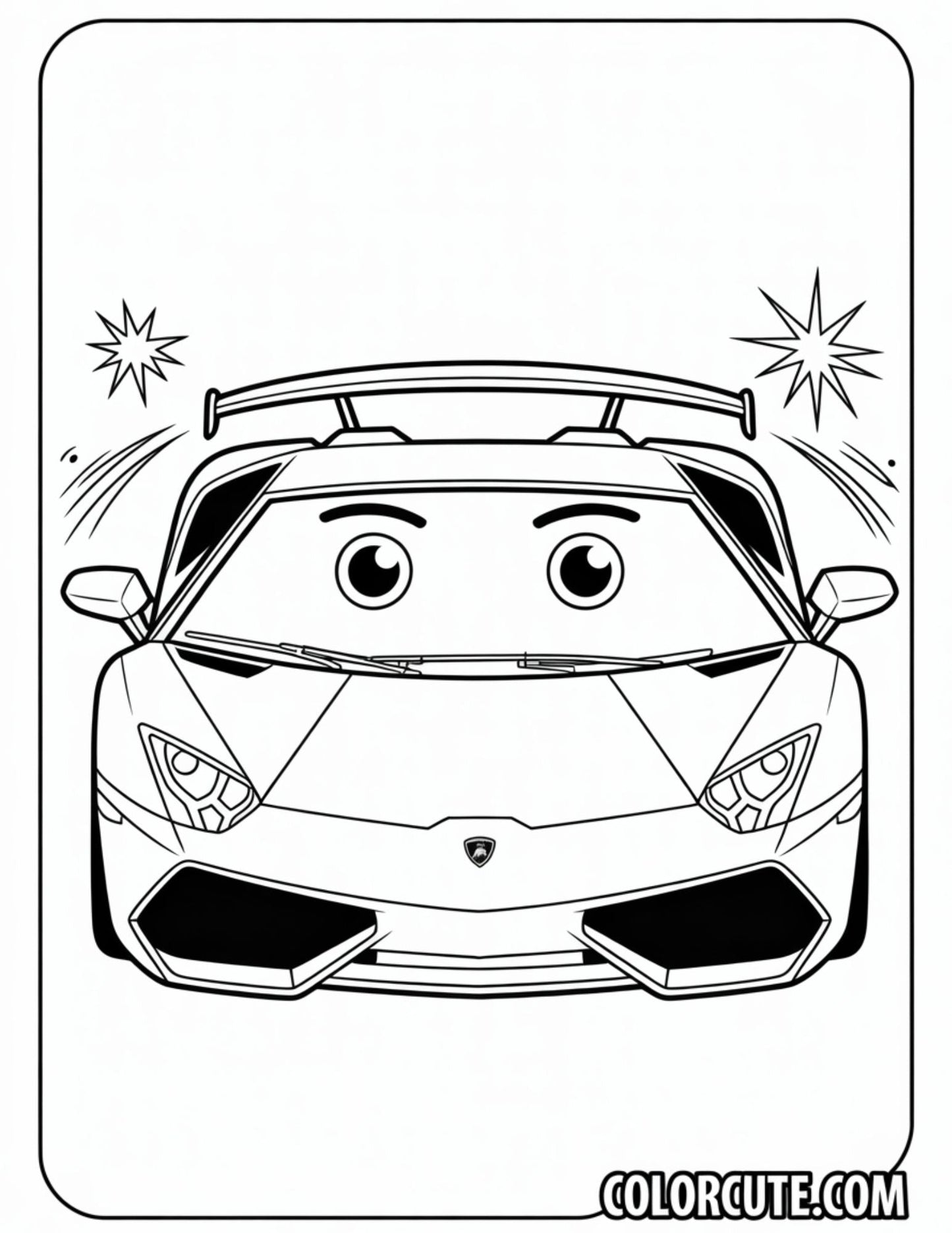Kawaii Lamborghini Coloring Pages - Free PDF Printables
