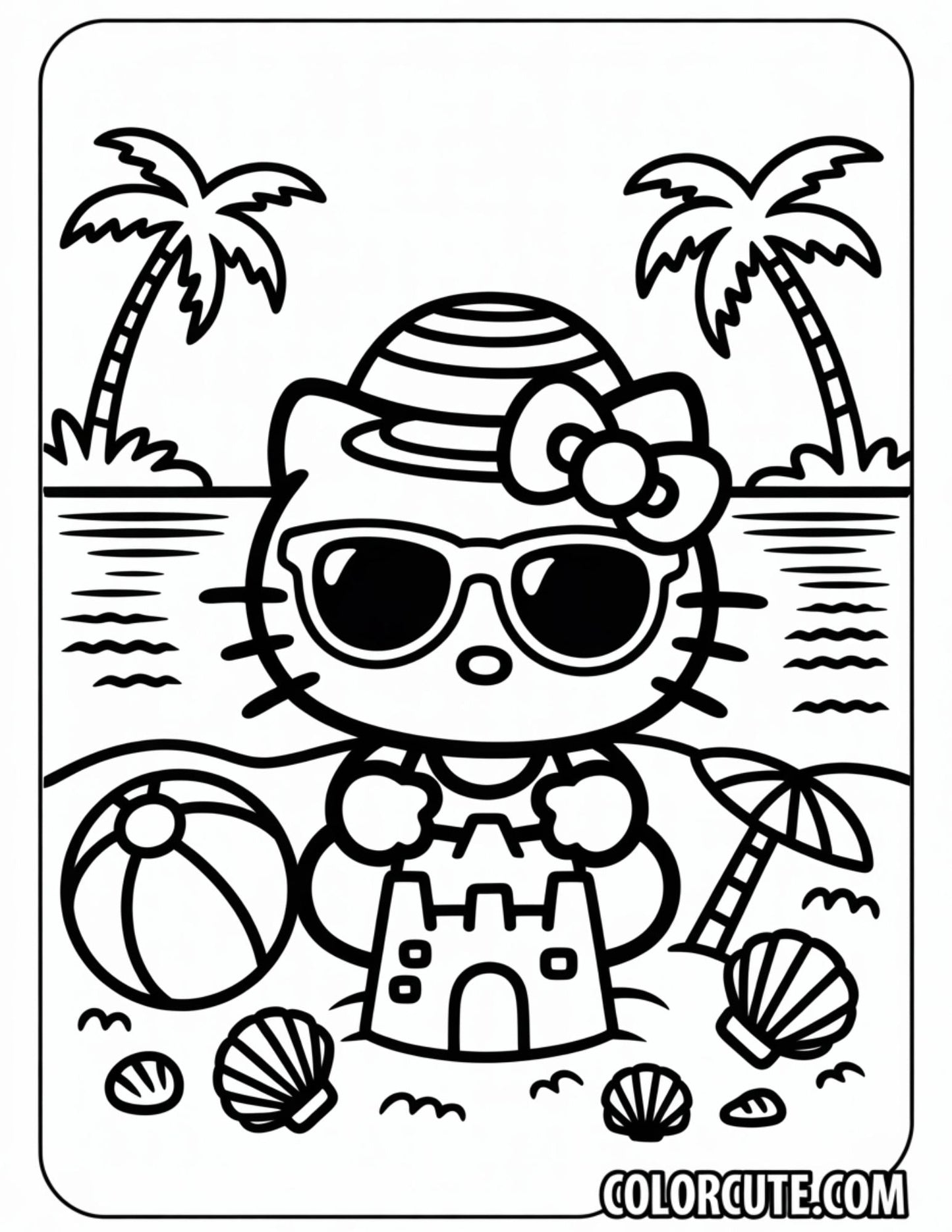 Hello Kitty Beach Coloring Page | Free PDF Printables