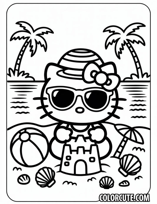 Hello Kitty Beach Coloring Page | Free PDF Printables