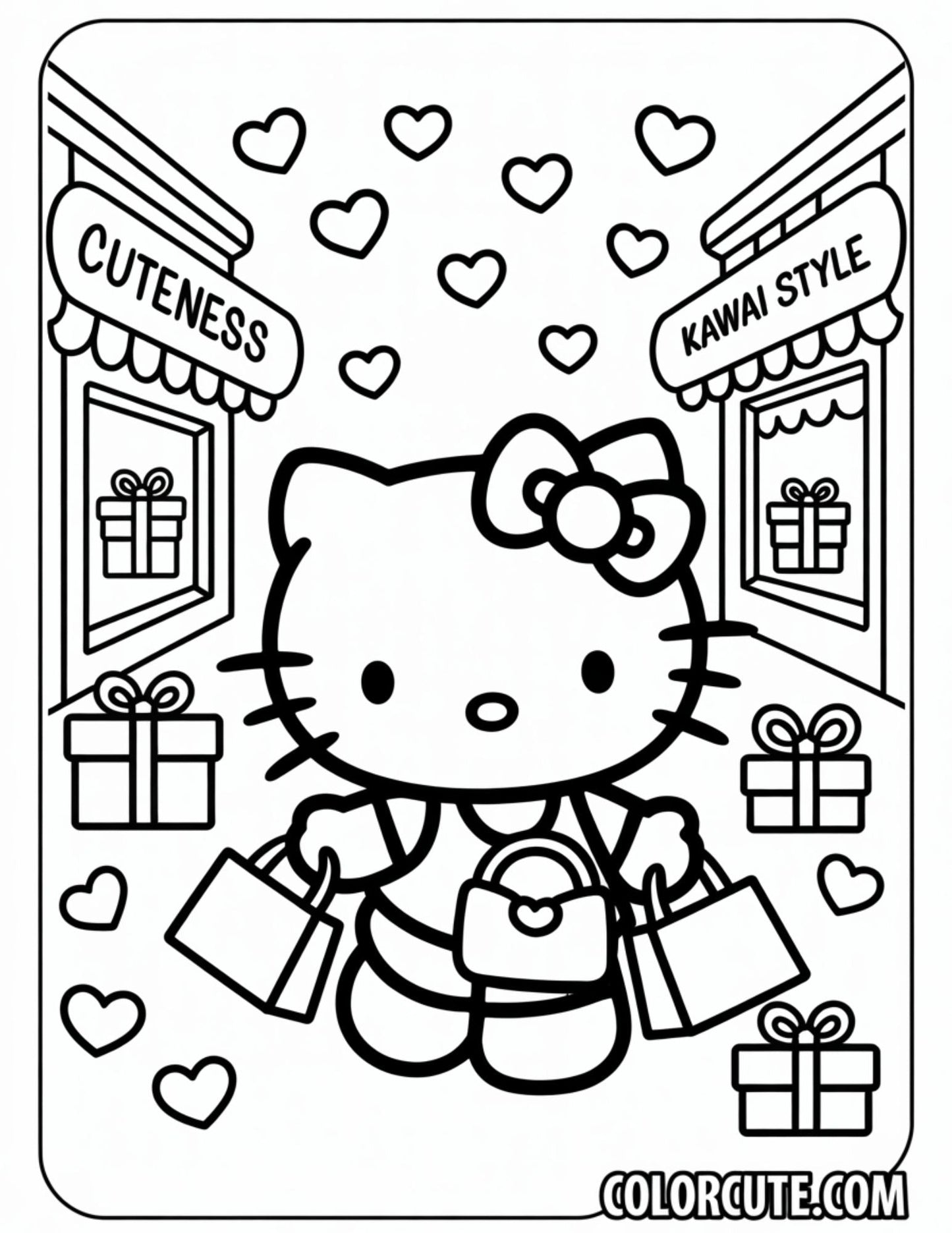 Hello Kitty Shopping Day Coloring Page | Free PDF Printables