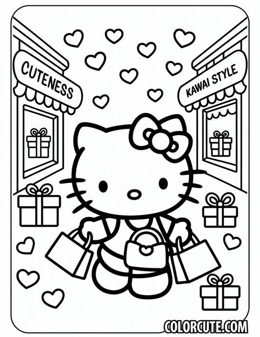 Hello Kitty Shopping Day Coloring Page | Free PDF Printables