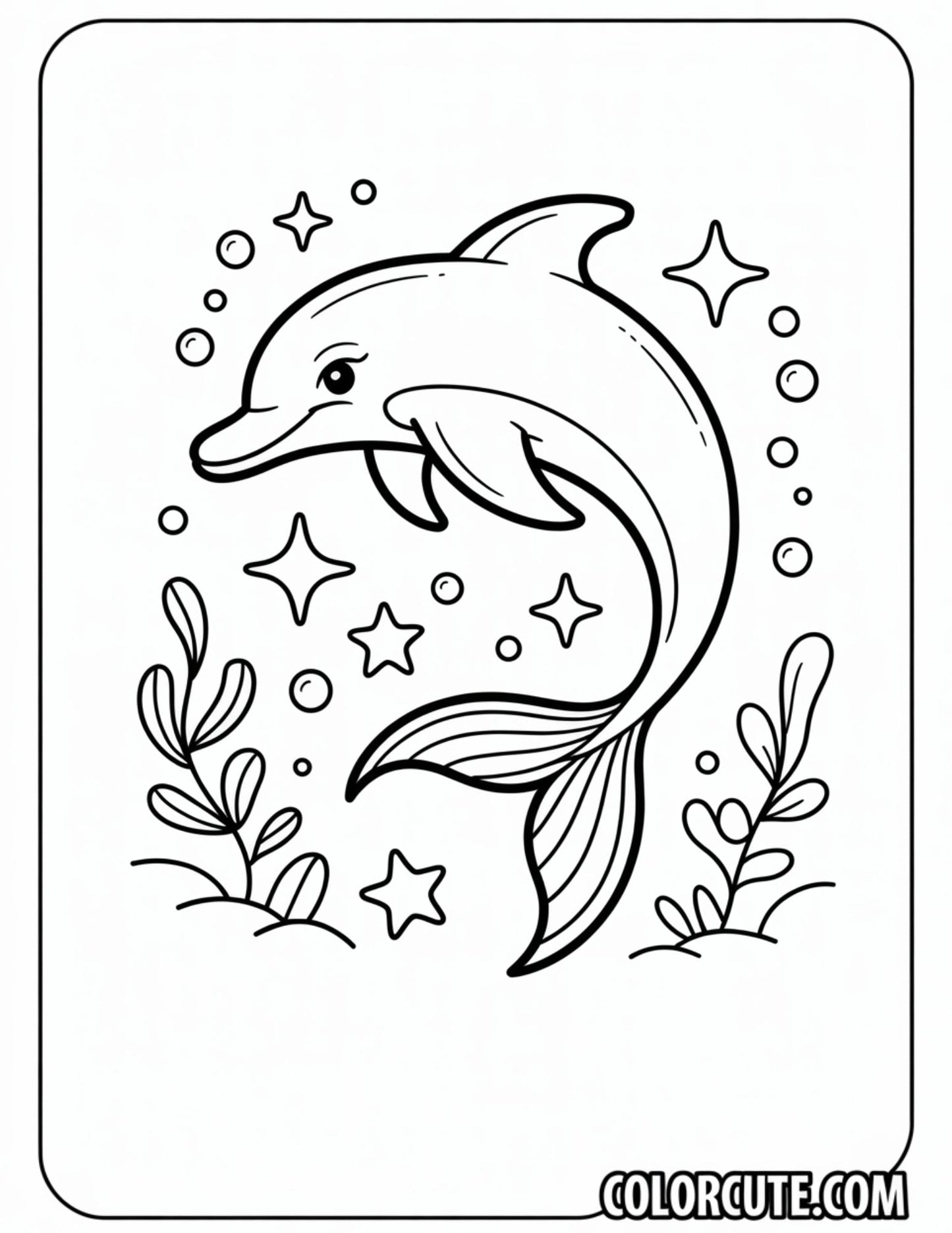 Magical Star Dolphin Coloring Page | Free PDF Printables