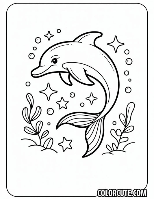 Magical Star Dolphin Coloring Page | Free PDF Printables