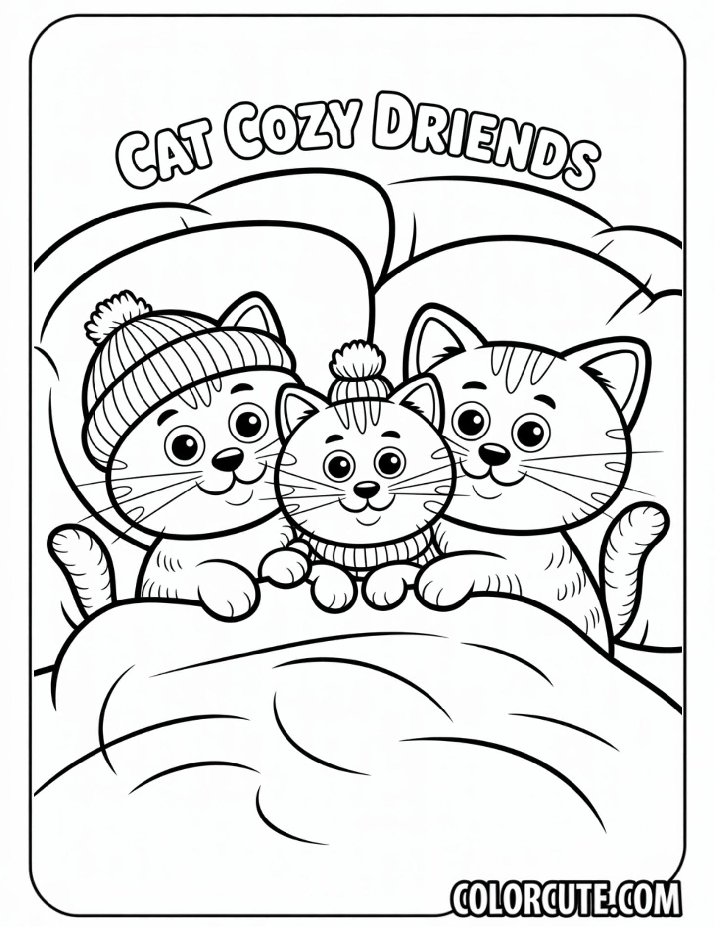 Cats Sleeping Cozy Friends Coloring Pages | Free PDF Printables