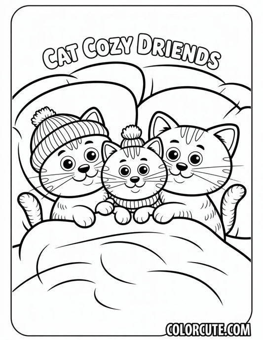 Cats Sleeping Cozy Friends Coloring Pages | Free PDF Printables