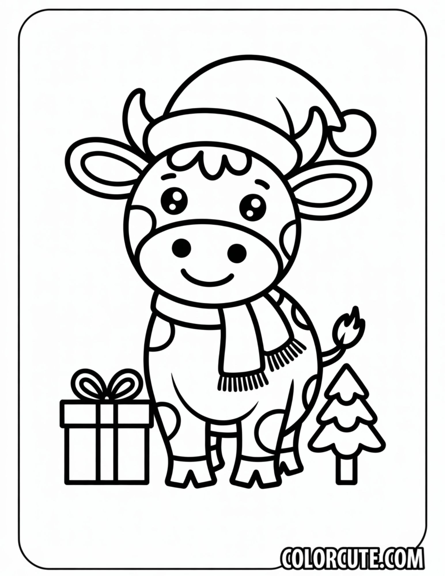 Christmas Cow Coloring Pages | Free PDF Printables – Color Cute - Free ...