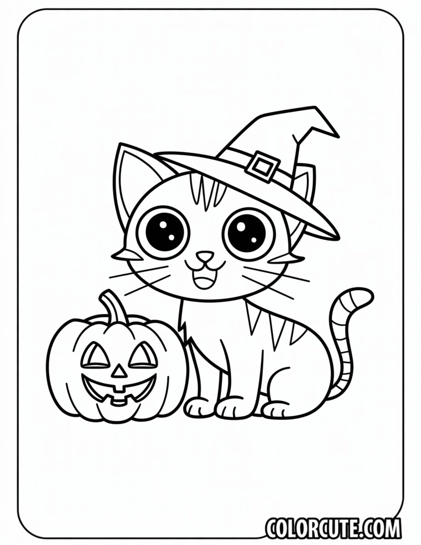 Halloween cute Cat Coloring Page | Free PDF Printables