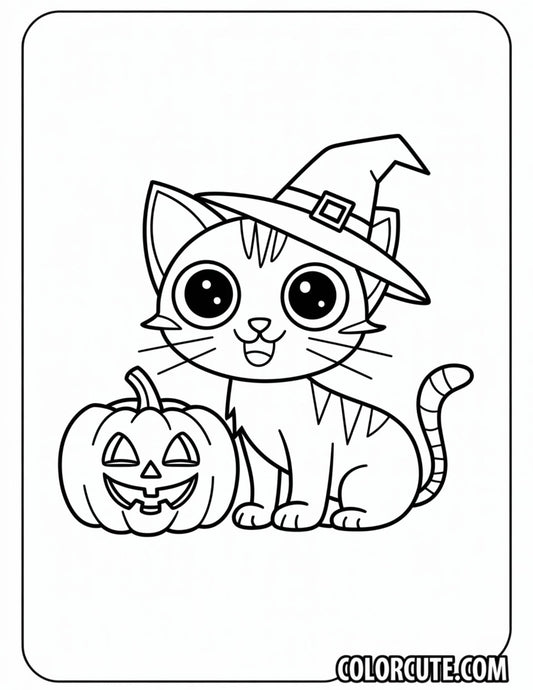 Halloween cute Cat Coloring Page | Free PDF Printables