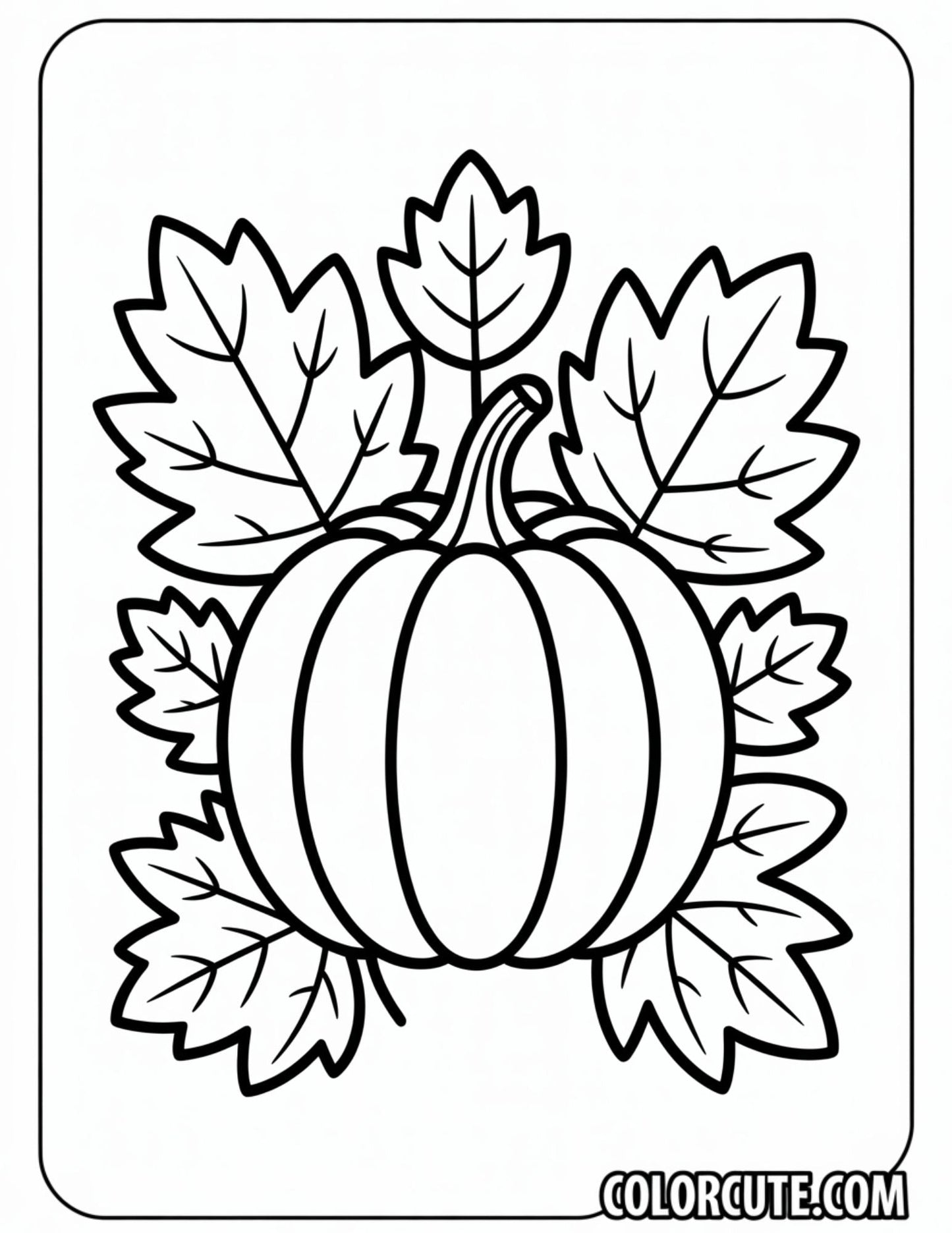 Pumpkin with Leaves Coloring Page | Free PDF Printables