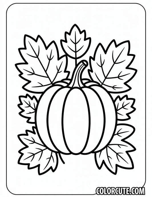 Pumpkin with Leaves Coloring Page | Free PDF Printables