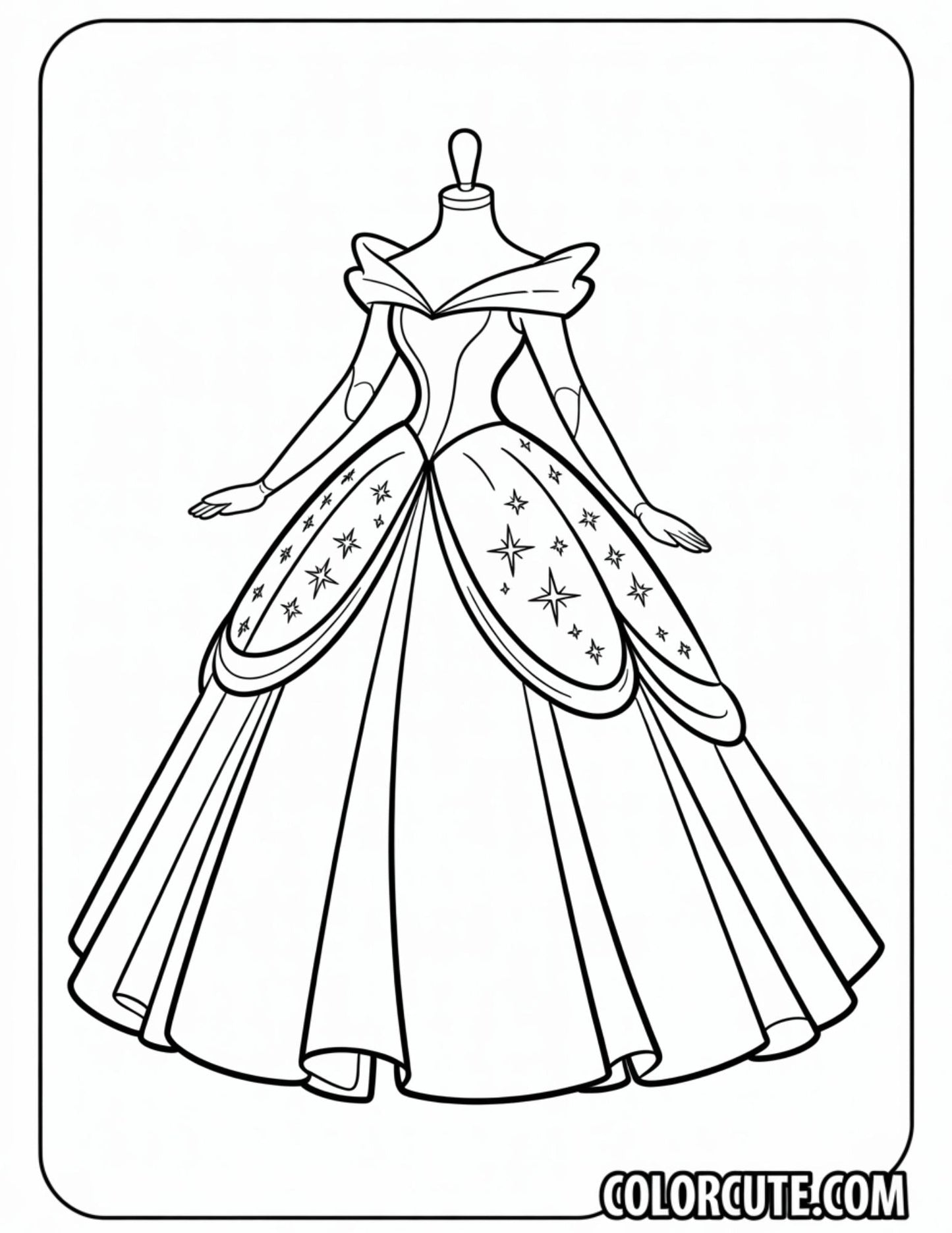 Royal Dress Coloring Page | Free PDF Printables