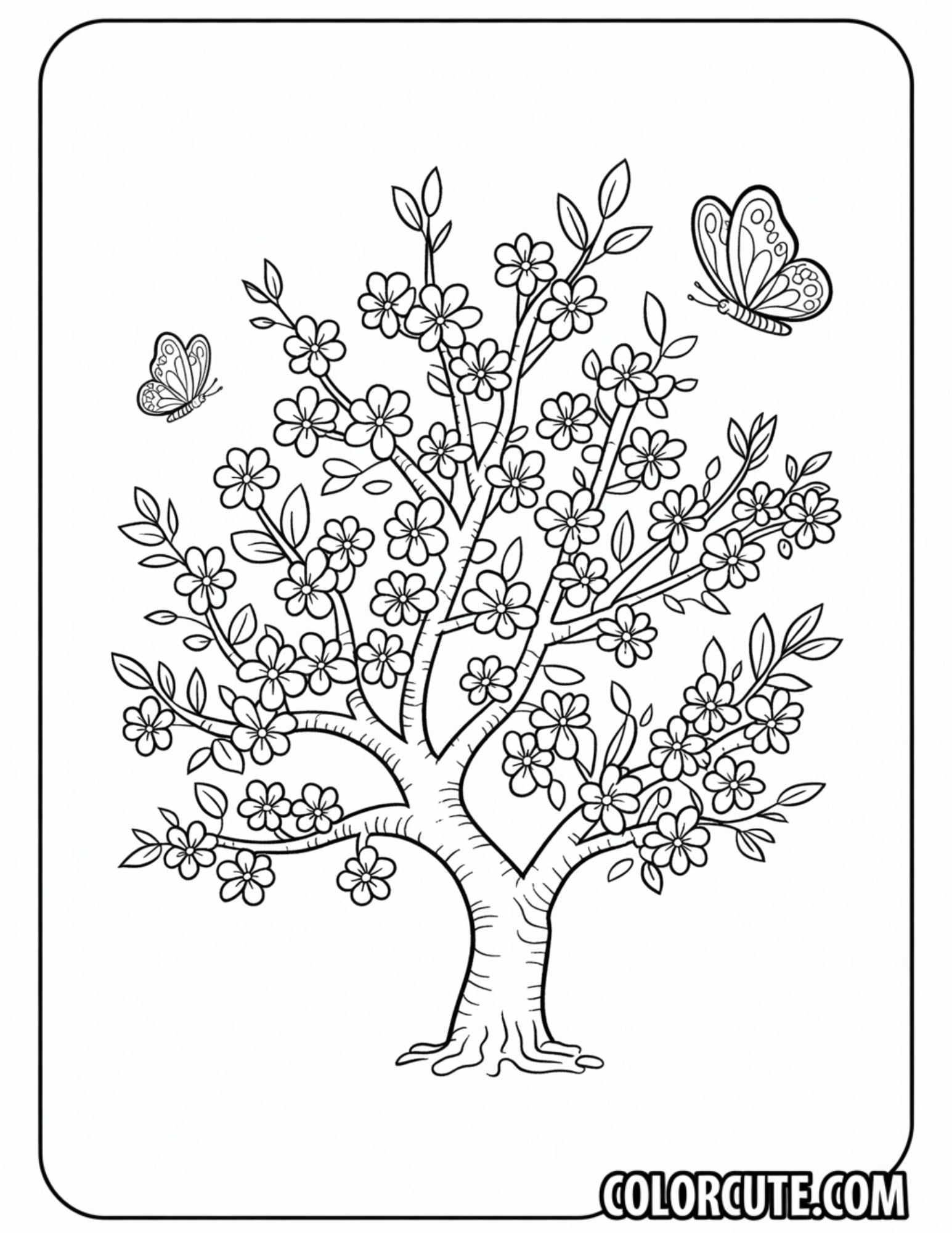 Tree Coloring Pages - Free PDF Printables – Color Cute - Free Coloring ...
