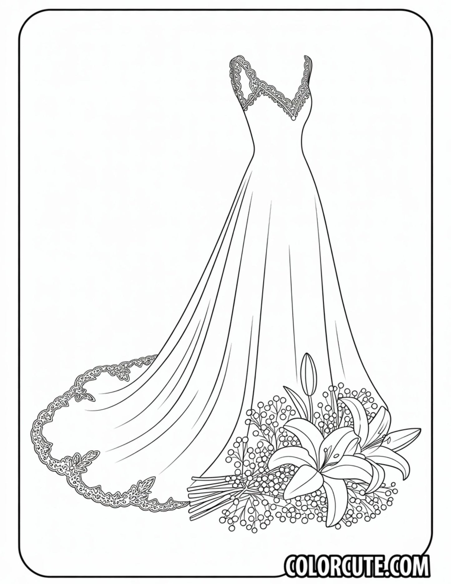 Wedding Dress Coloring Pages | Free PDF Printables