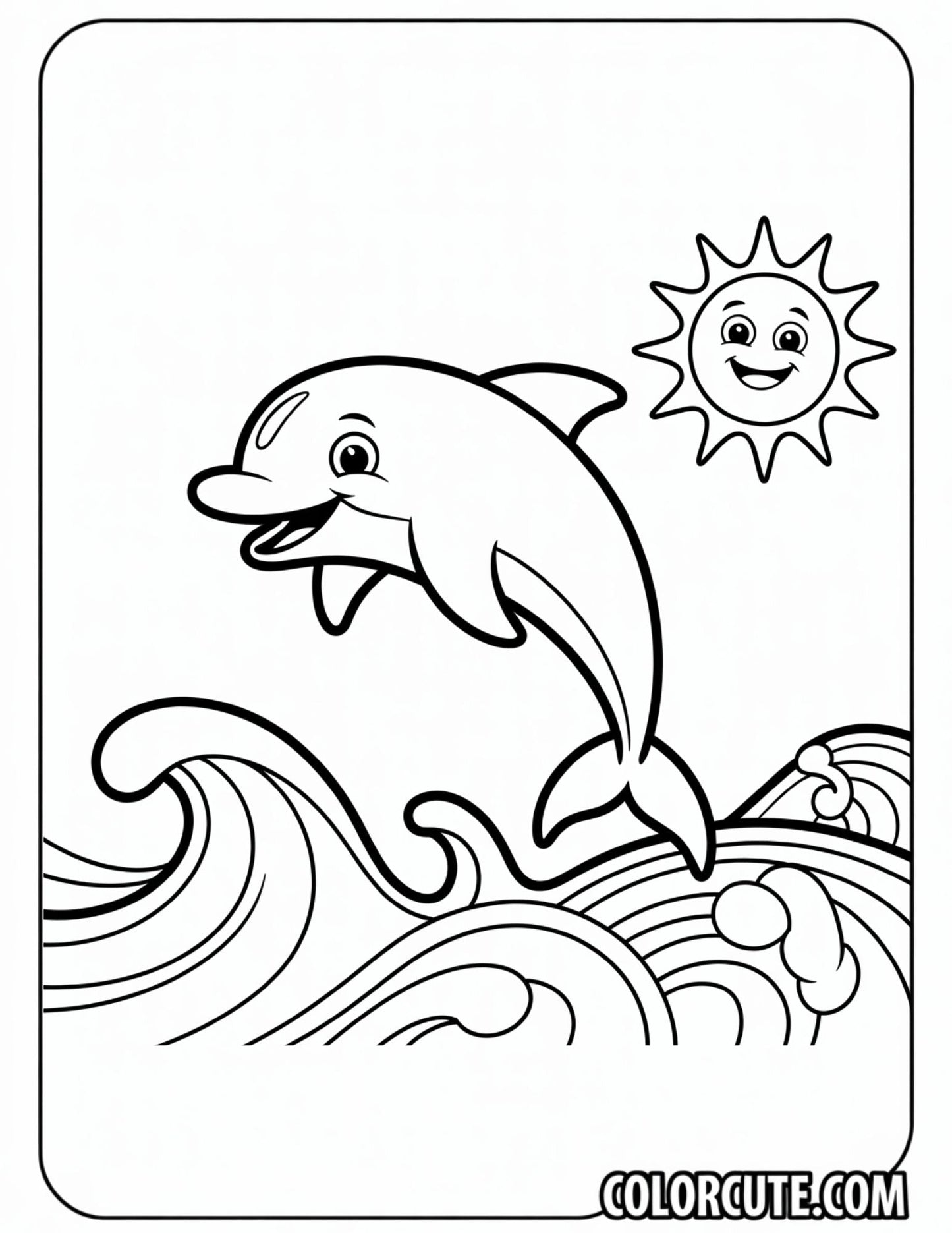 Dolphin and Sun Coloring Page | Free PDF Printables