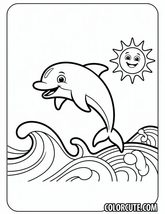 Dolphin and Sun Coloring Page | Free PDF Printables