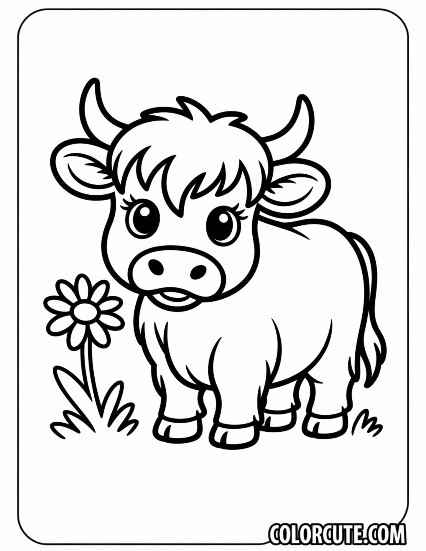 Happy Highland Cow Coloring Pages | Free PDF Printables