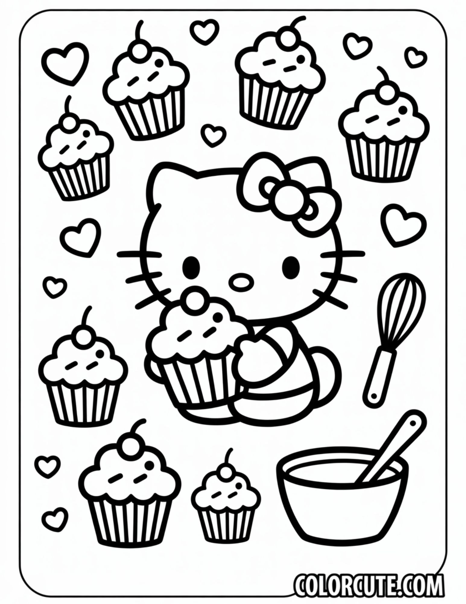 Hello Kitty Cupcake Coloring Page | Free PDF Printables – Color Cute ...