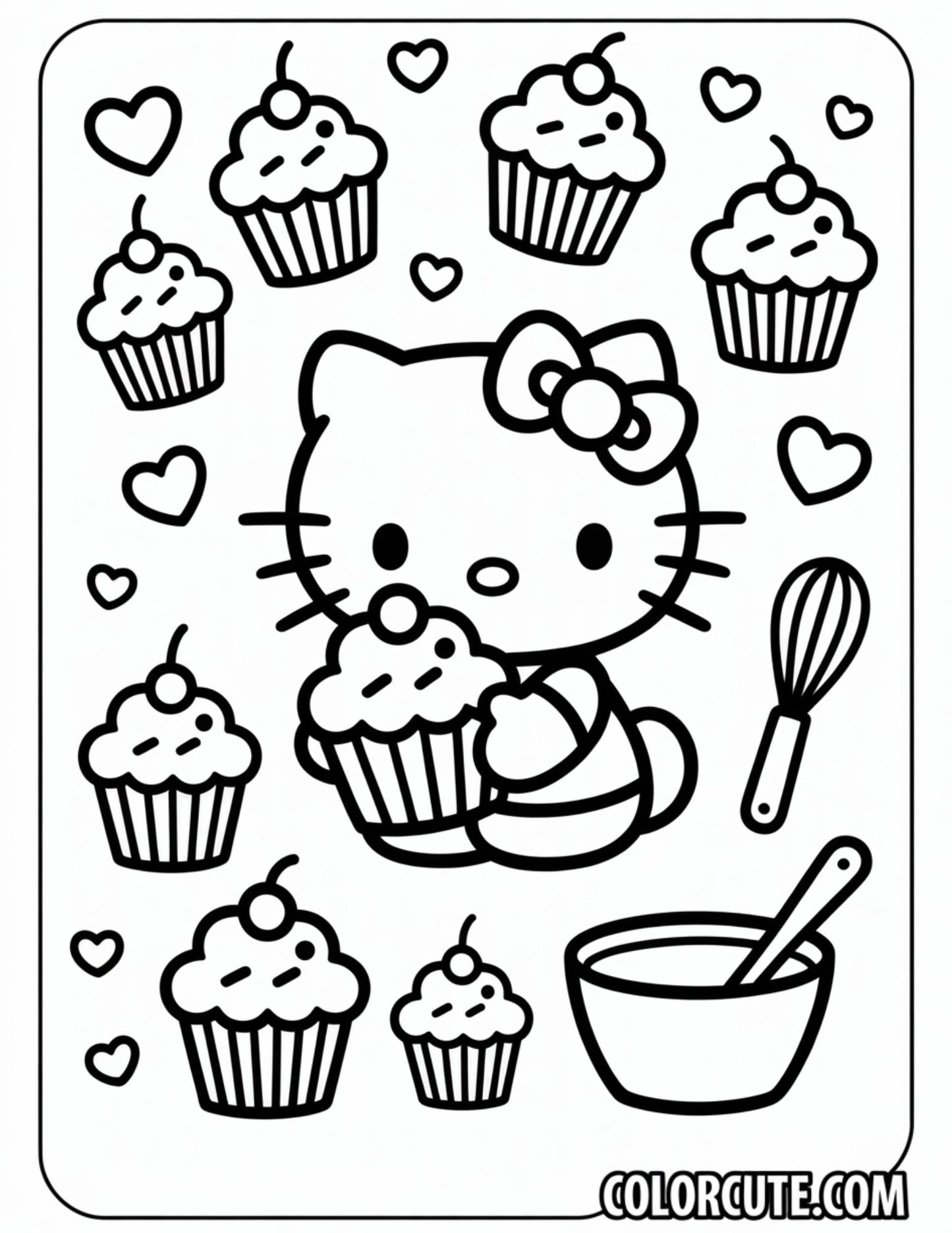 Hello Kitty Cupcake Coloring Page | Free PDF Printables