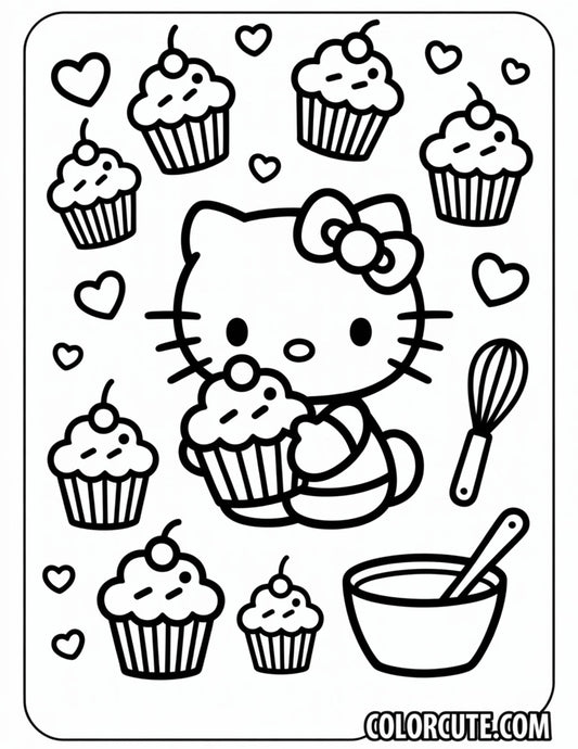 Hello Kitty Cupcake Coloring Page | Free PDF Printables