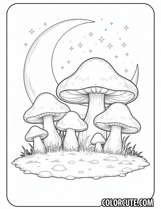 Moon and Mushrooms Coloring Pages | Free PDF Printables