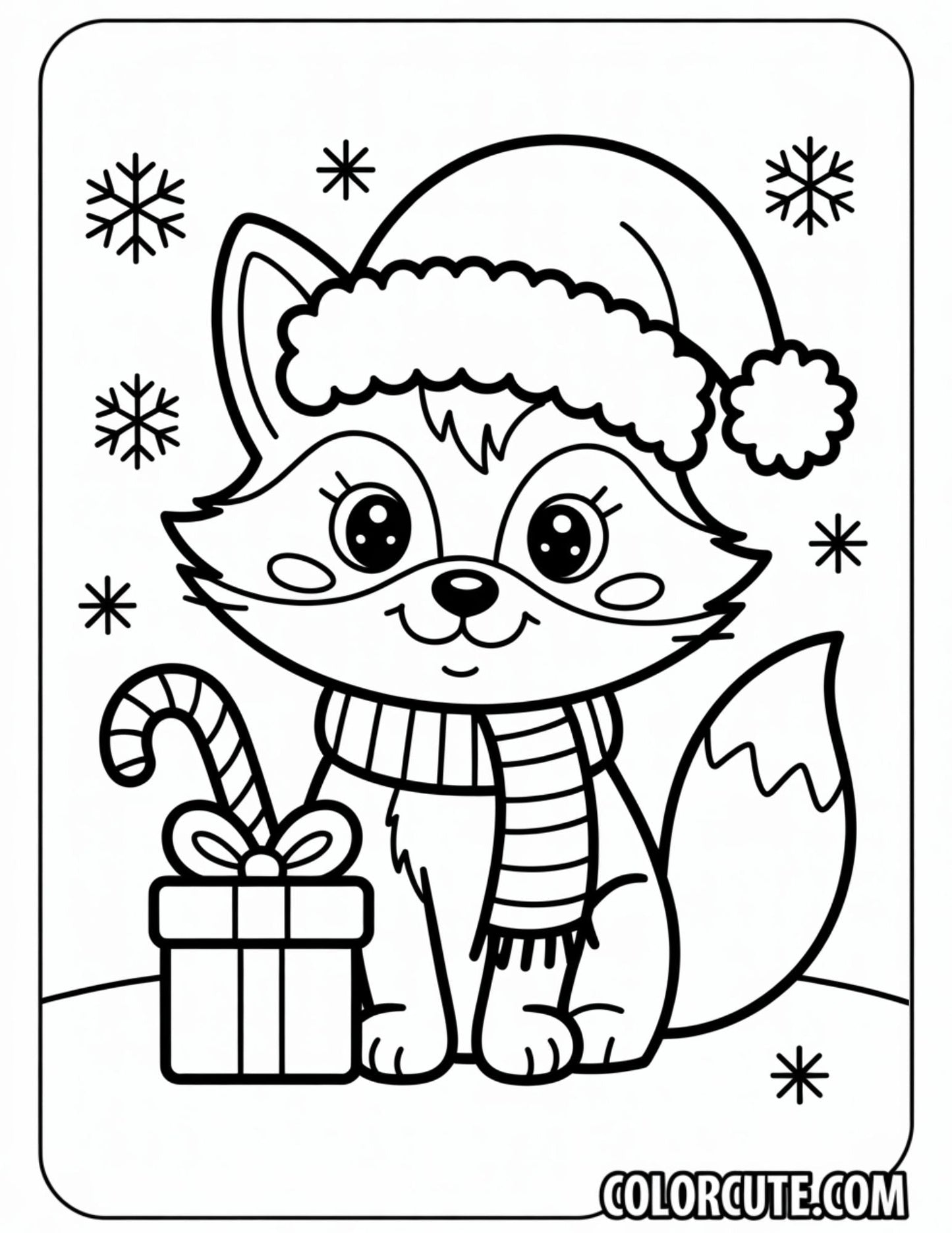Christmas Present Fox Coloring Pages | Free PDF Printables