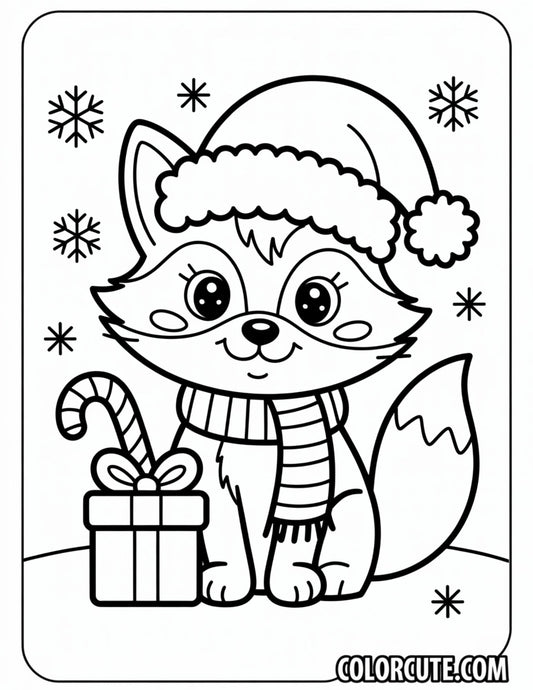 Christmas Present Fox Coloring Pages | Free PDF Printables