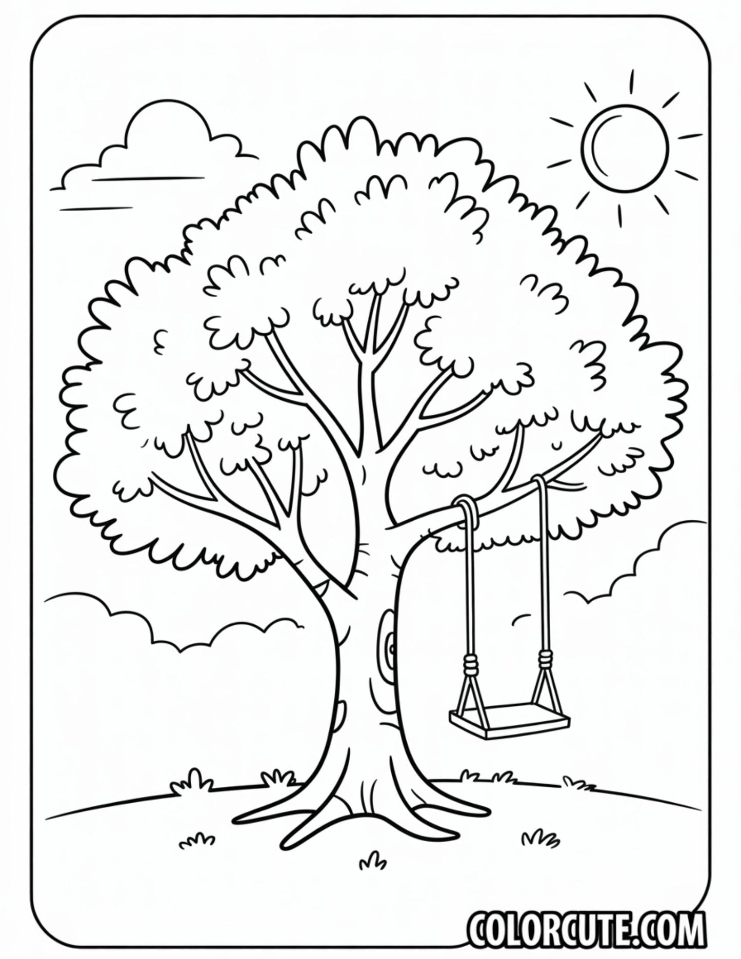 Swing Tree Coloring Pages - Free PDF Printables