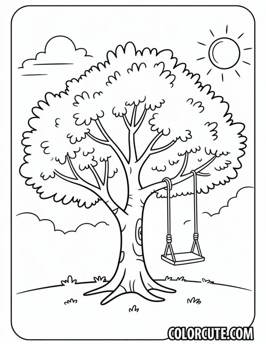 Swing Tree Coloring Pages - Free PDF Printables