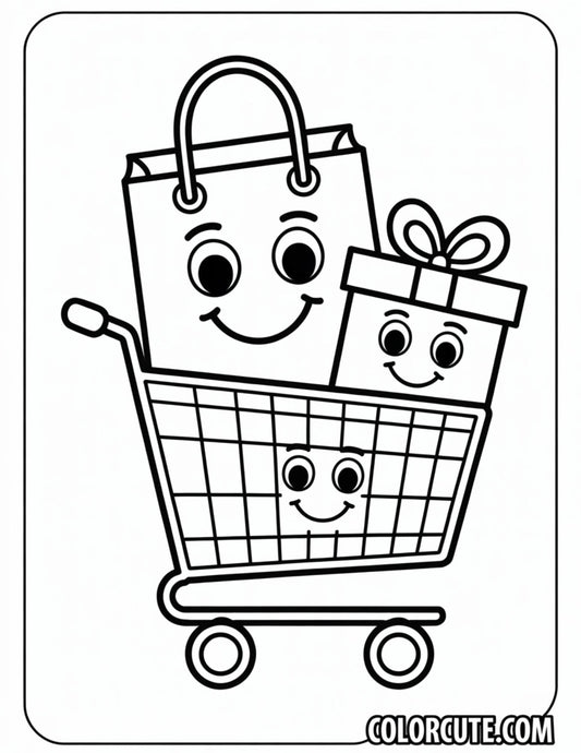 Wonderful Shopping Kawaii Coloring Pages | Free PDF Printables