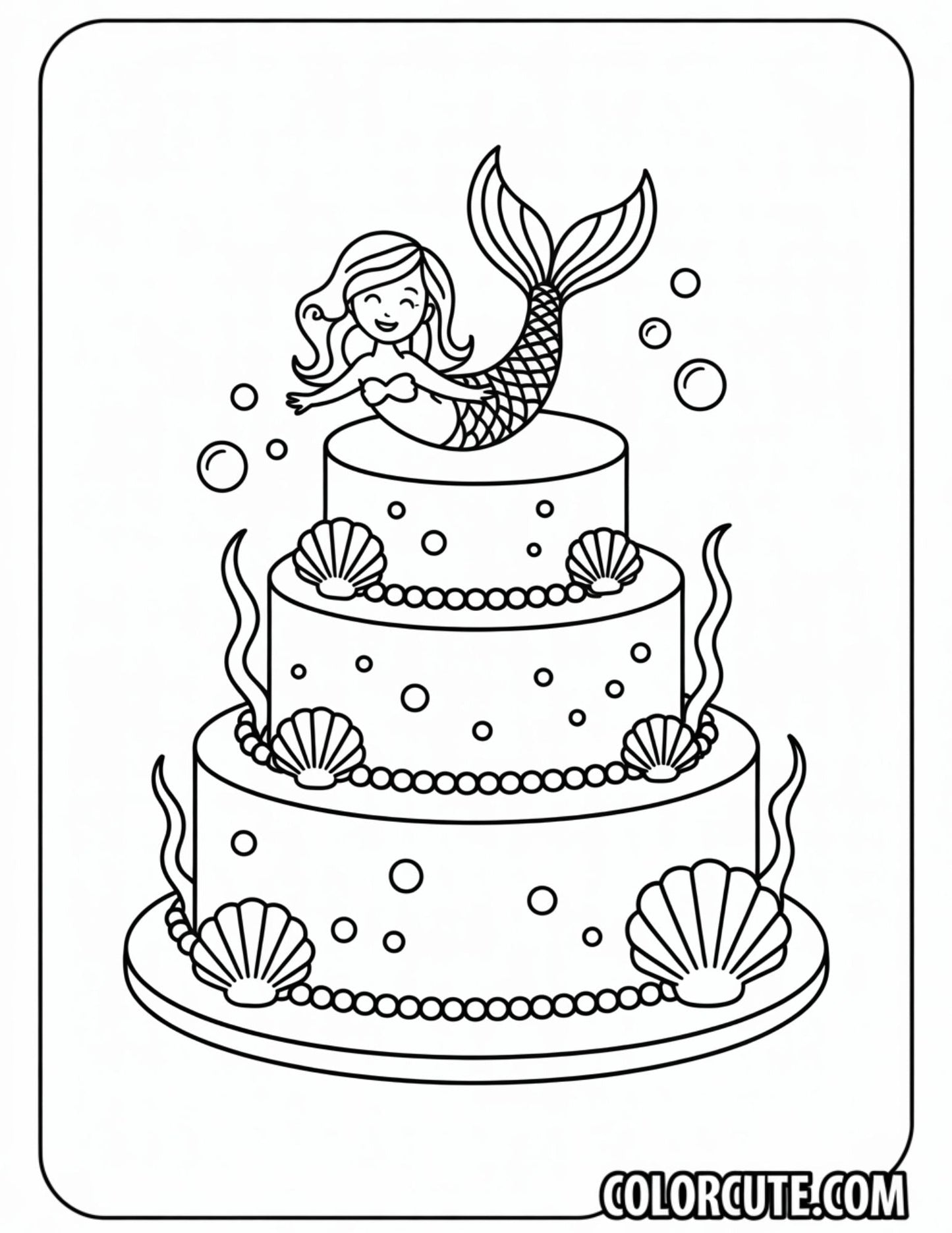 Cake Mermaid Coloring Pages | Free PDF Printables