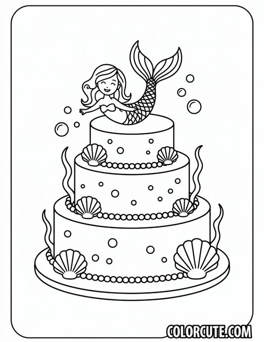 Cake Mermaid Coloring Pages | Free PDF Printables