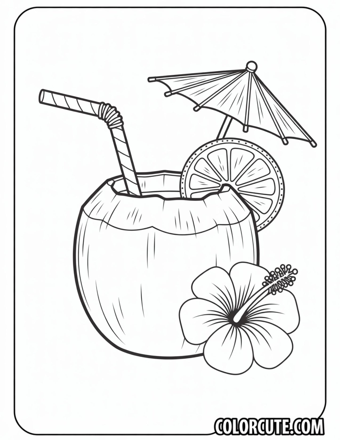 Coconut Drink Summer Coloring Pages | Free PDF Printables